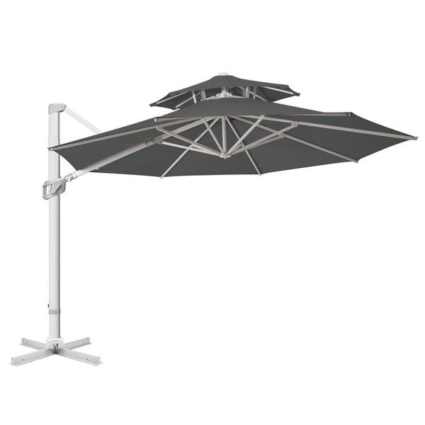 PASAMIC 11 ft. 2-Tiers Aluminum Patio Umbrella Offset Cantilever Umbrella with Unlimited Tilting System and Cross Base Dark Grey