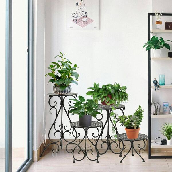 OGETFUUR 4-Pack Heavy Duty Rustproof Iron Plant Stand, Indoor-Outdoor, Multiple Plant Holder (14.5 in. W x 22.5 in. H)