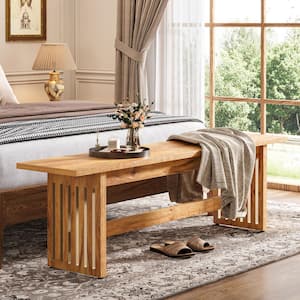 Turrella Farmhouse Brown Wood 59 in. Legs Dining Table 2-Seat Bench