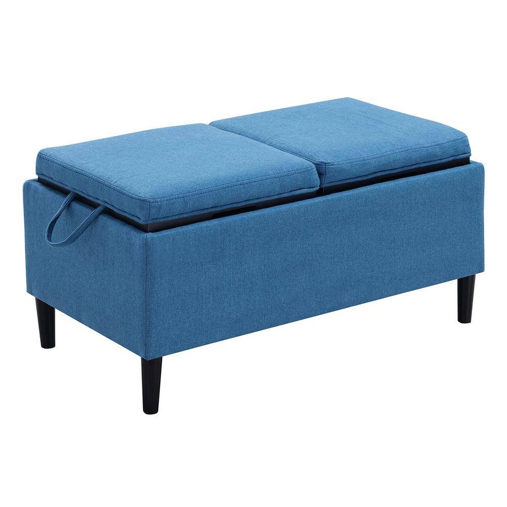 Designs4Comfort Soft Blue Fabric Storage Ottoman with Reversible Trays