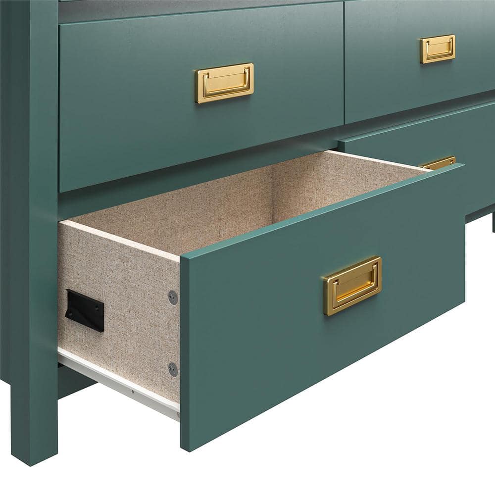 Hunter Green Double Dresser with Gold Drawer Pulls