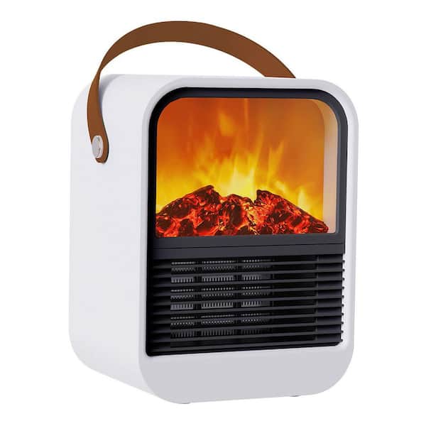 1500W White Ceramic Portable Electric Fireplace Forced Air Heater 2 Gear Temperature Overheating Tip Over Protection