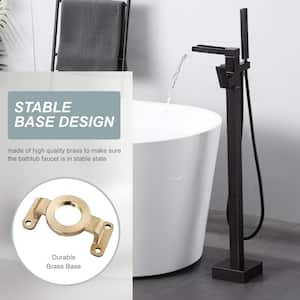 Brass Single-Handle Claw Foot Freestanding Tub Faucet with Waterfall Spout and Hand Shower in Matte Black