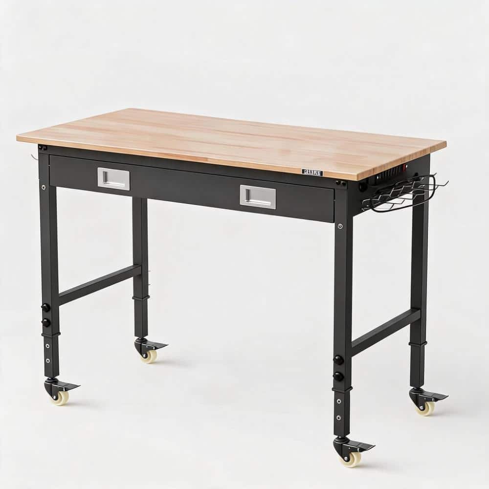 2000 lb Capacity Heavy Duty 48 x 24 Inch 2 Drawers Mobile Workbench Cabinet with Rubberwood Top, Adjustable Height price history on PriceWatchPro