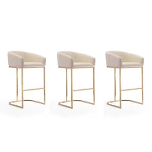 Louvre 40 in. Cream and Titanium Gold Stainless Steel Barstool (Set of 3)