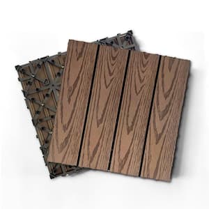 12 in. x 12 in. Outdoor Garden Faux Wood Grain Light Coffee Interlocking Wood Plastic Composite Decking Tiles, 20-pieces