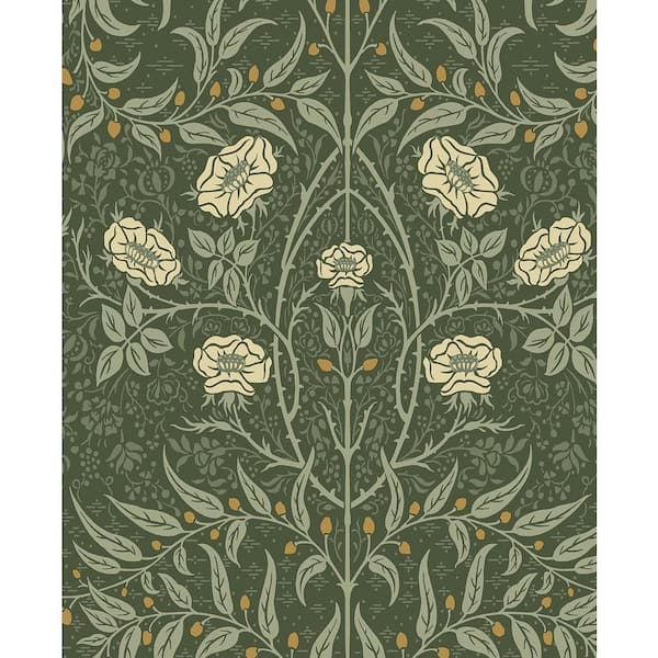 Seabrook Designs Evergreen Stenciled Floral Prepasted Paper Wallpaper Roll