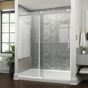 56-60 in. W x 76 in. H Single Sliding Frameless Soft-Close Shower Door in Brushed Nickel with Premium Tampered Glass