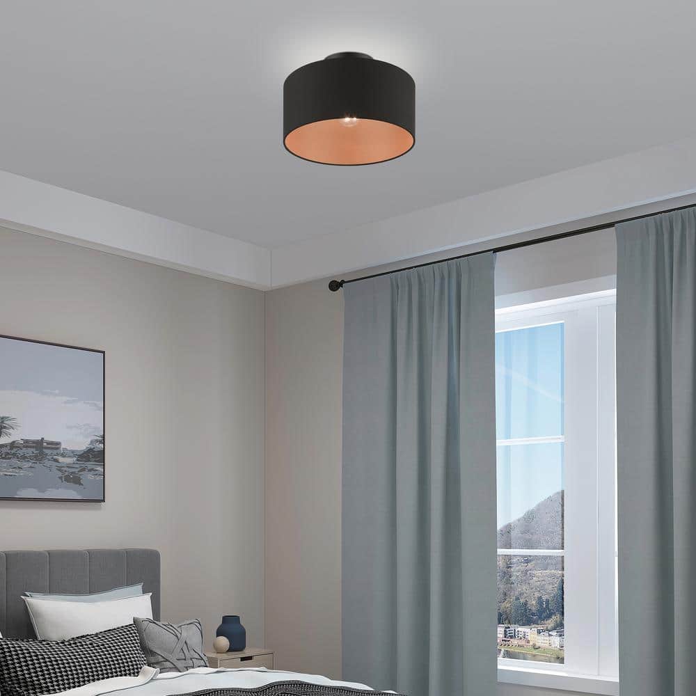 Sentosa Black Steel Drum LED Semi-Flush Mount for Indoor/Outdoor
