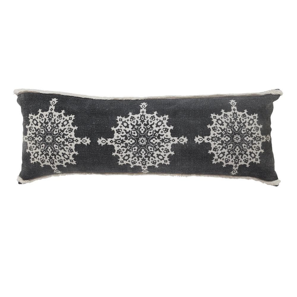 Mandala Gray Medallion Tufted Border Poly-Fill 14 in. x 36 in. Lumbar Indoo