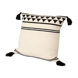 White and Black Simple Striped Pattern Tassels Cotton Accent 4 in. x 18 in. Throw Pillow (Set of 2)