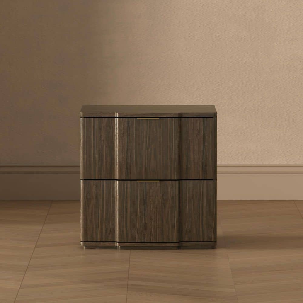 Clive Mid-Century Modern Walnut 2-Drawer 22 in. W Nightstand with Gold Handles