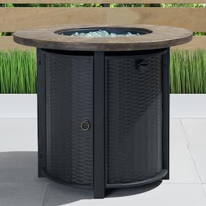 Logan 30 in. x 25 in. Round Powder-Coated Steel Propane Fire Pit Table in Black with Storage Cover