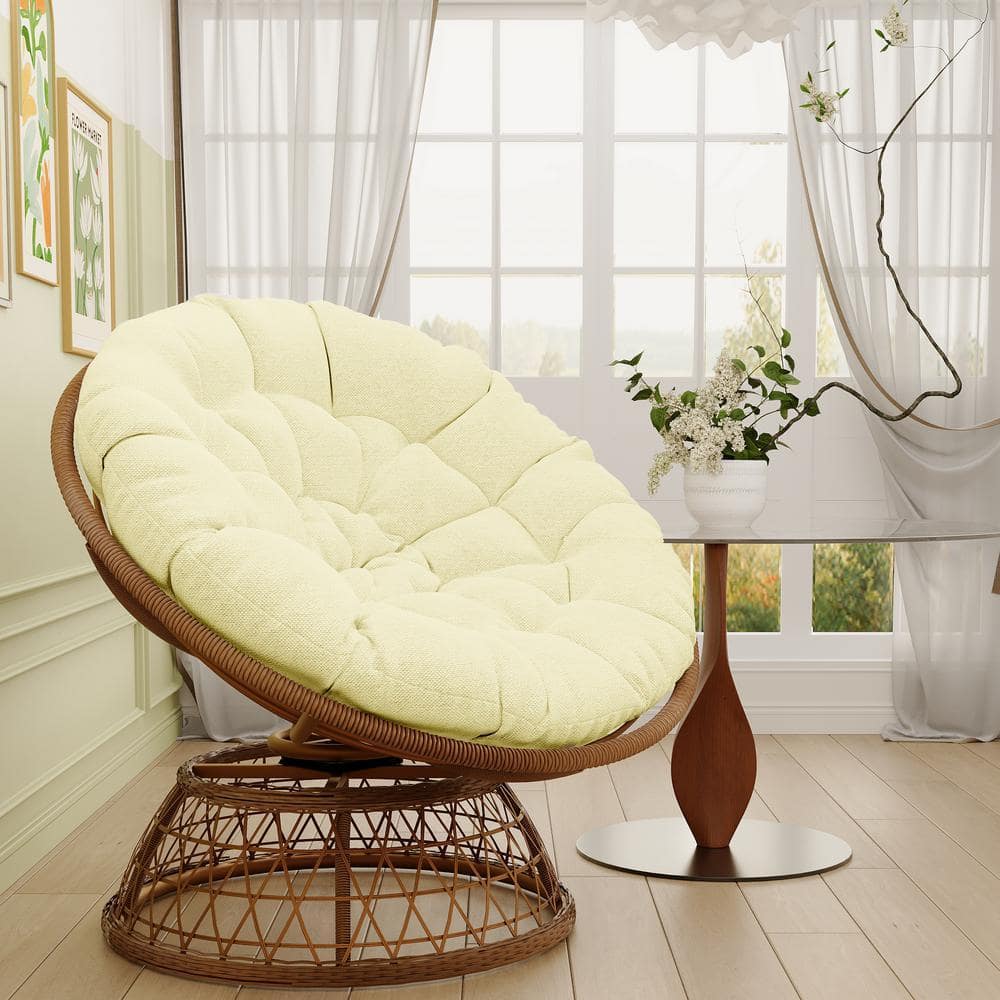 Wicker Outdoor Lounge Chair Papasan Chair with Beige Cushion and