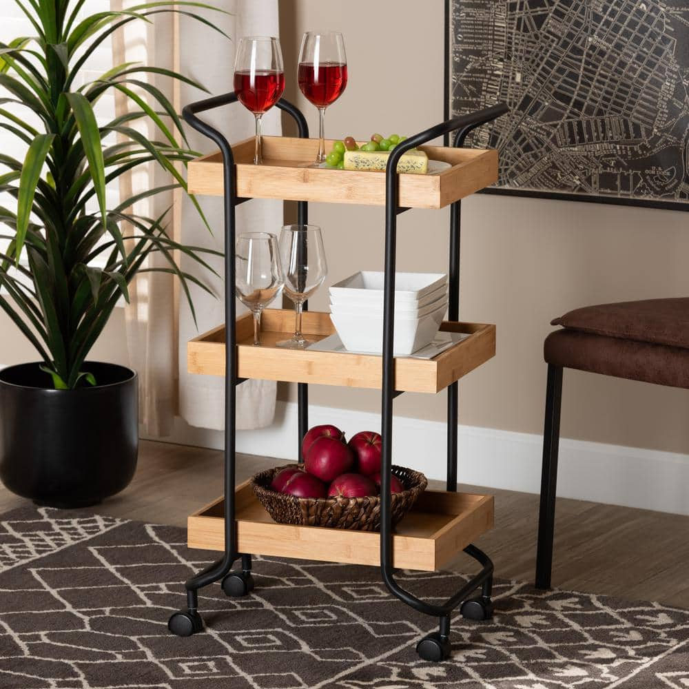 Baxton Studio Baxter Oak Brown and Black Kitchen Cart 207 12098