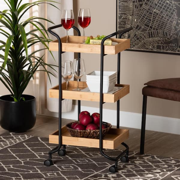 Baxton Studio Baxter Oak Brown and Black Kitchen Cart 207 12098 HD