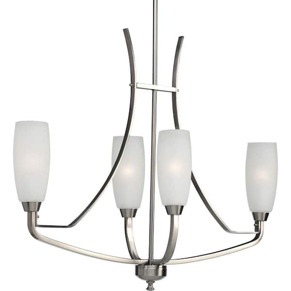 Progress Lighting Wisten Collection 4-Light Brushed Nickel Etched Glass Modern Chandelier Light