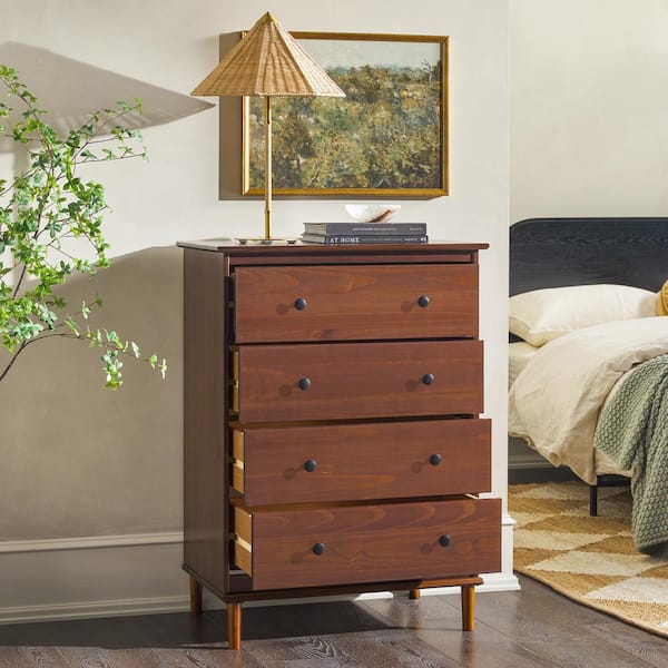 Transitional Solid Wood Walnut 4-Drawer 28 in. Framed Dresser