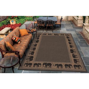 Recife Elephant Cocoa-Black 9 ft. x 9 ft. Round Indoor/Outdoor Area Rug