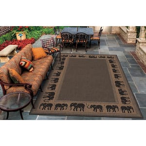 Recife Elephant Cocoa-Black 9 ft. x 9 ft. Square Indoor/Outdoor Area Rug