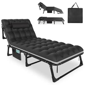 Dgsea 3 in 1 Folding Portable Camping Cot Bed, Adjustable Patio Chaise Lounge Chair, Black Cot + Black/Gray Pad
