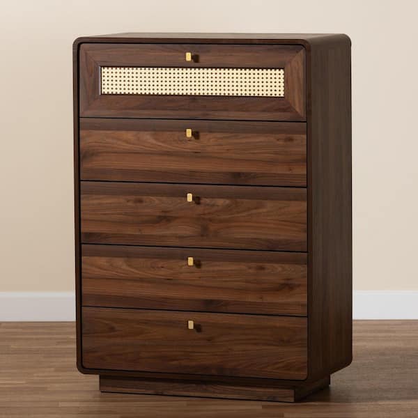 Baxton Studio Jenibelle Walnut Brown 5-Drawer 31.5 in. Chest of