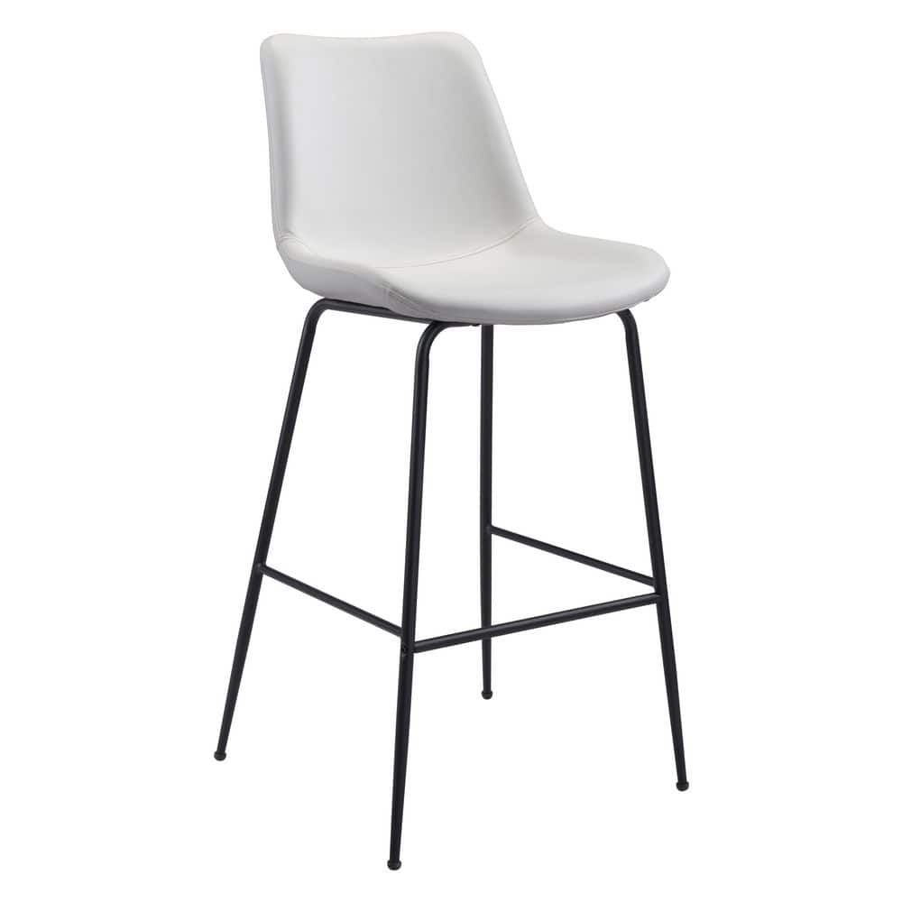 Byron Contemporary White Leather & Metal Bar Stool