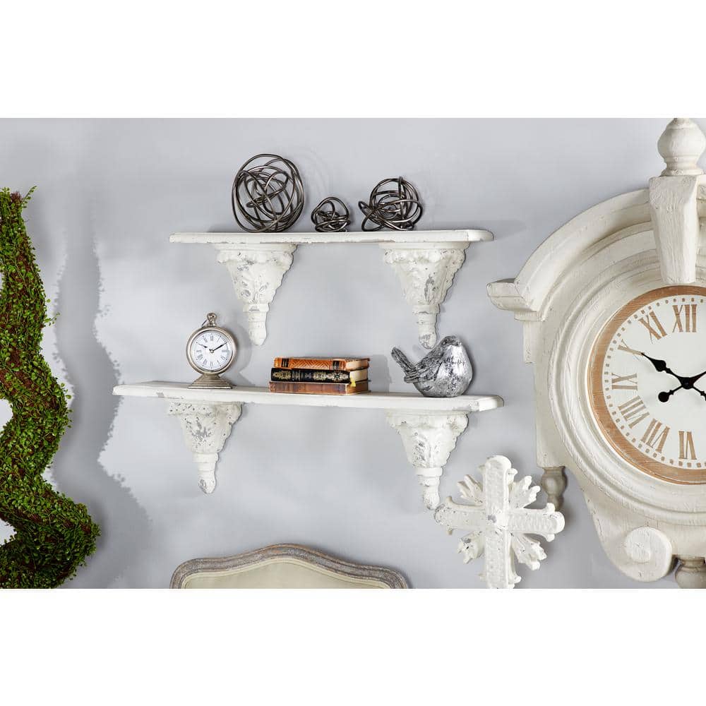 Litton Lane 13 in. x 40 in. White Wood Farmhouse Wall Shelf 91154 - The ...