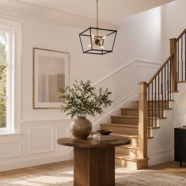 Zevni Modern Farmhouse 6-Light Black Caged Chandelier, 15.5 in