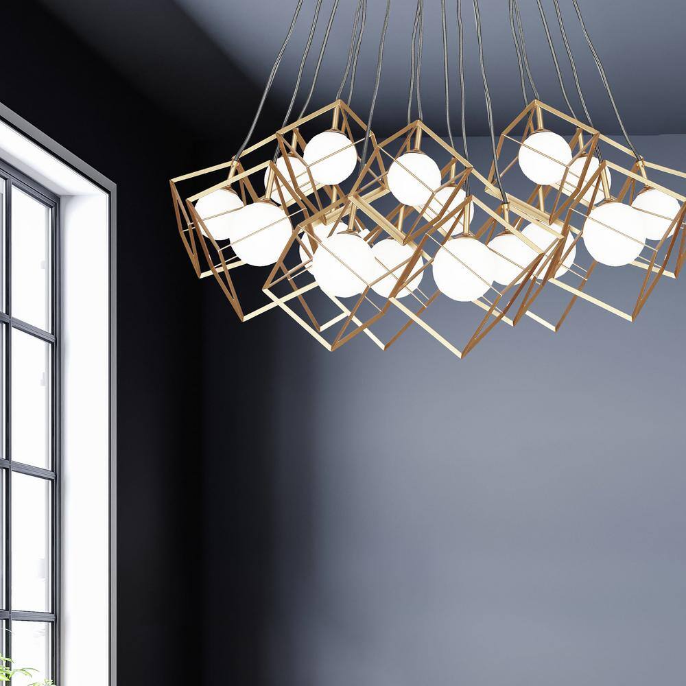 Contemporary Elegance 34'' Gold and White Globe Pendant Light