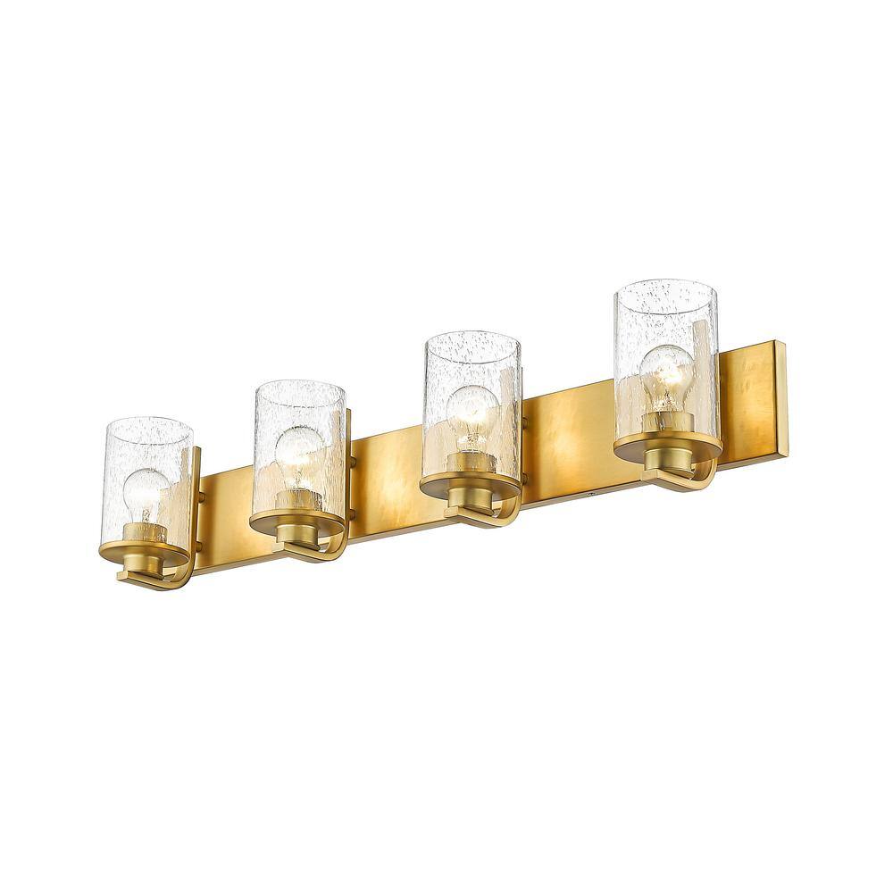 Beckett Olde Brass 4-Light Vanity with Clear Seedy Glass Shades