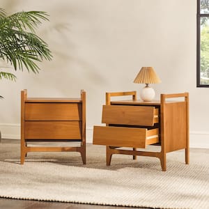 Caramel 2-Drawer Solid Wood Modern Nightstand with Angled Drawers (Set of 2)