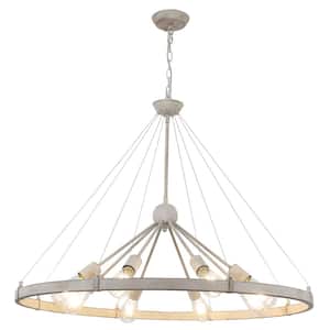 8-Light Yellow and Antique Gray Circle Wagon Wheel Chandelier Sputnik Chandelier for Dining Room with No Bulbs Included