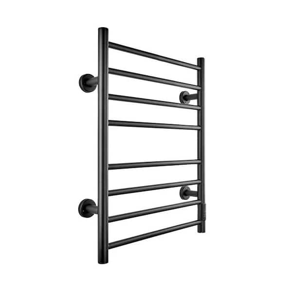 Unbranded 8-bar Heated Towel Warmer Drying Racks Wall Mounted with Timer Stainless Steel Plug-in or Hardwired in Black