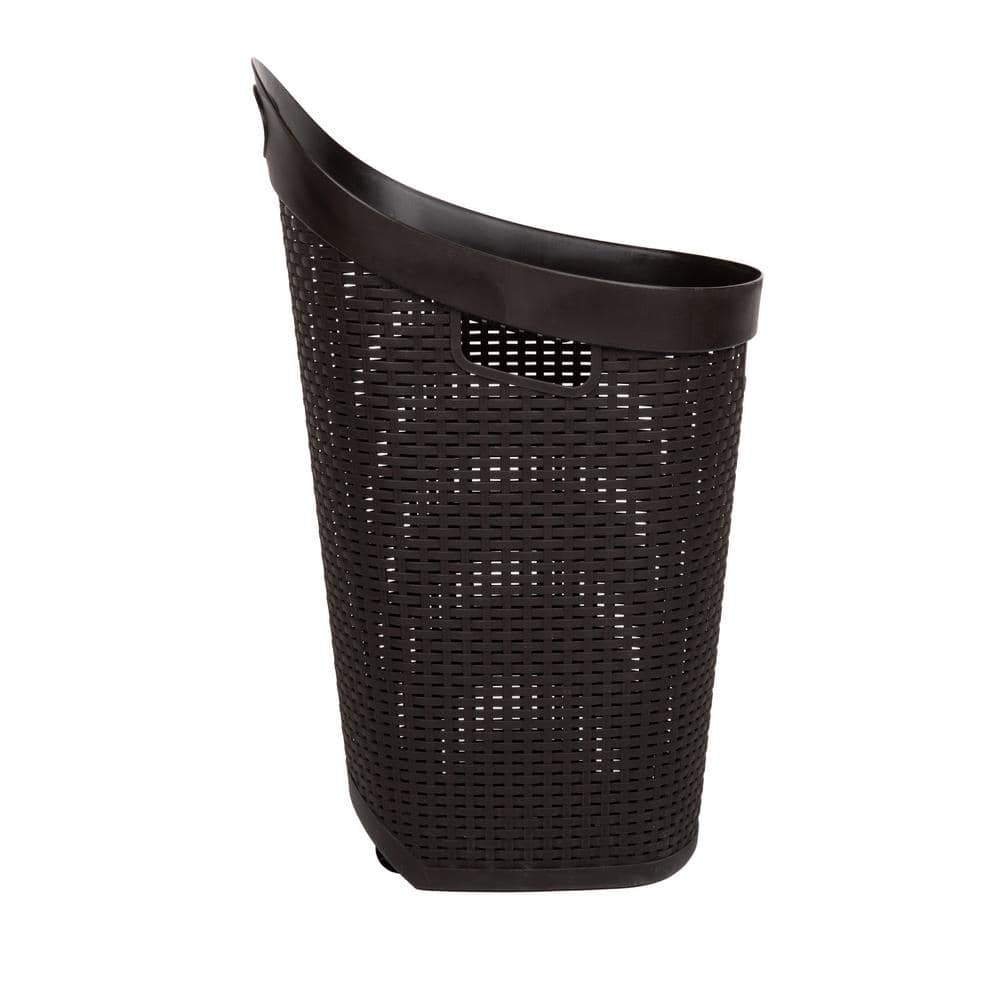 Brown Wicker Rolling Laundry Hamper with Lid and Wheels
