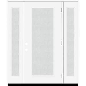 Legacy 68 in. x 80 in. Full Lite Rain Glass LHOS Primed White Finish Fiberglass Prehung Front Door with Dbl 14 in. SL