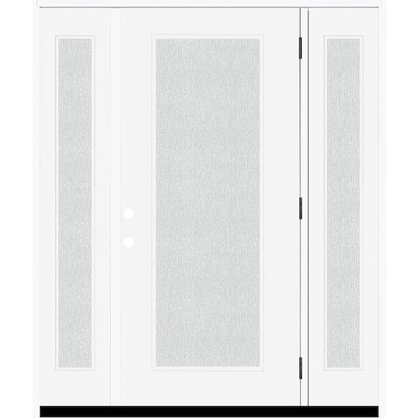 Steves & Sons Legacy 68 in. x 80 in. Full Lite Rain Glass LHOS White Primed Fiberglass Prehung Front Door with Dbl 14 in. SL