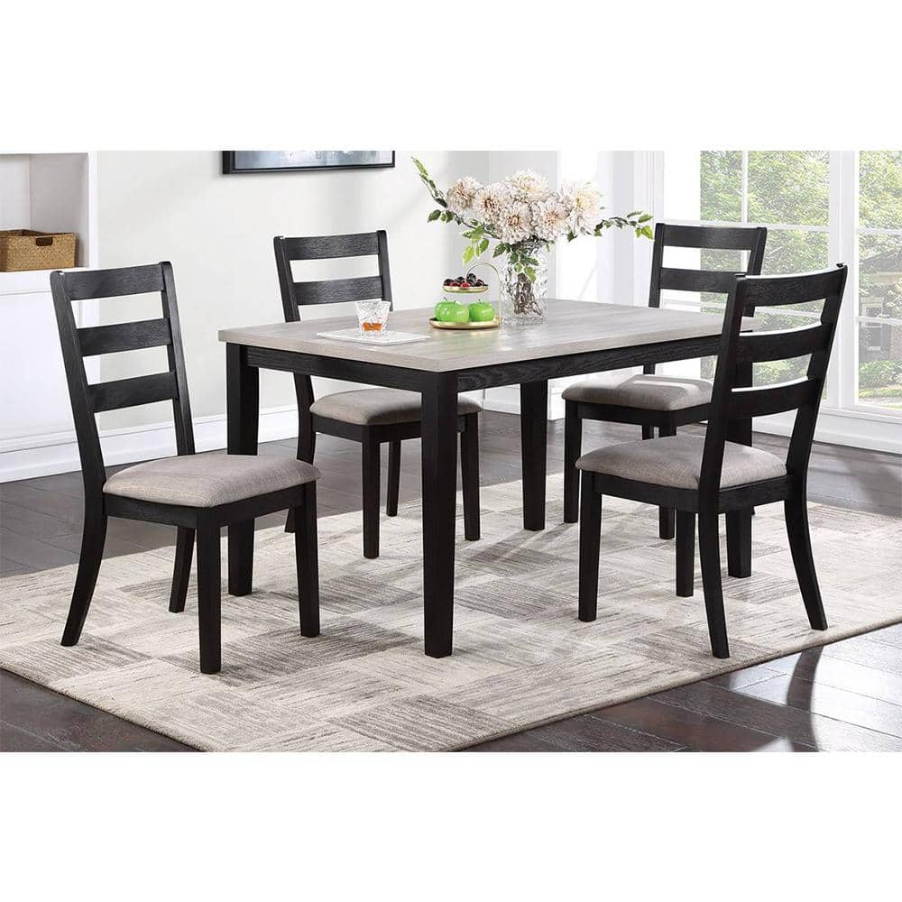 Wichita 5-Piece Rectangular, Black Finish, White MDF Top, Dining Room Set, 