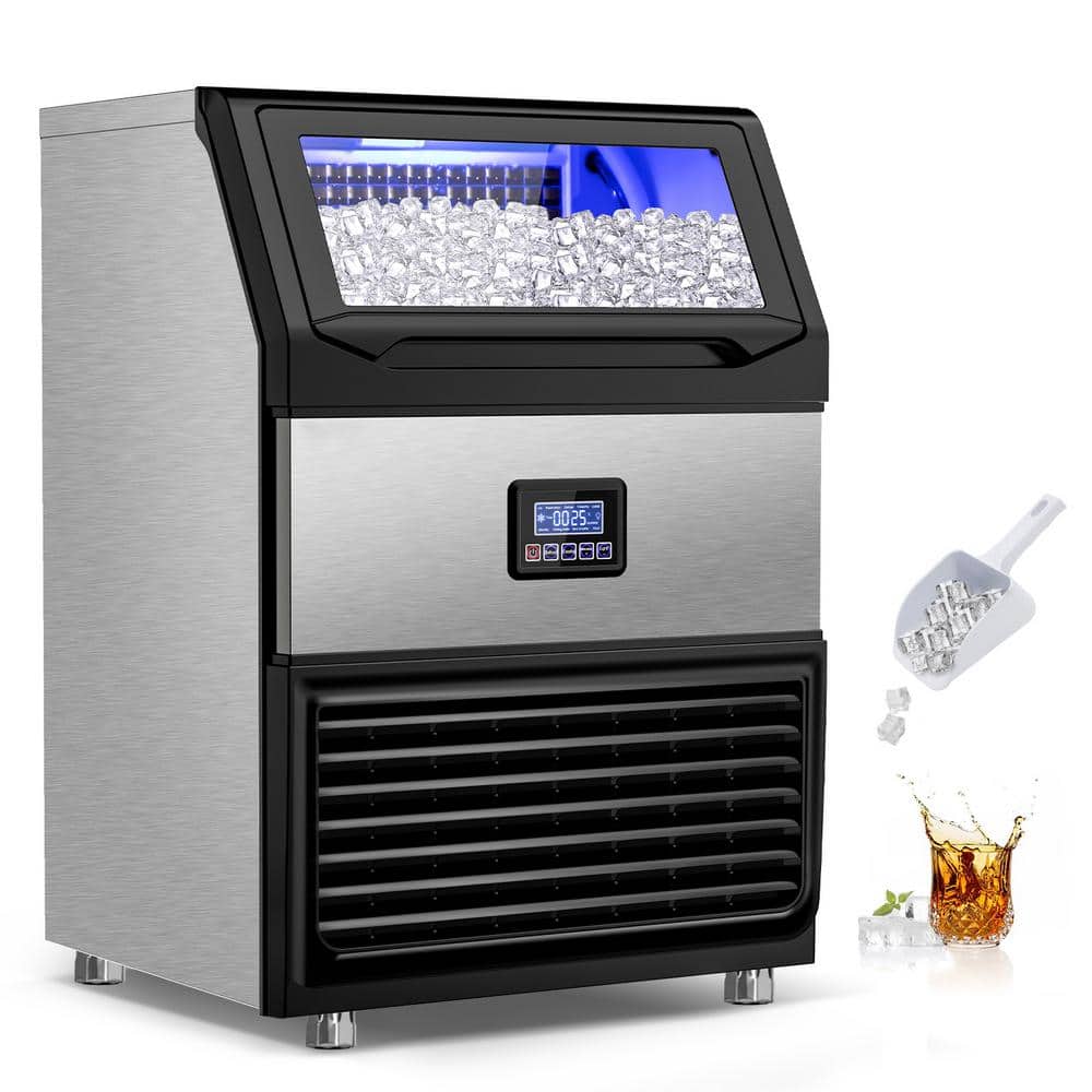 Velivi Commercial Ice Maker 450 lb./24 H Freestanding Ice Maker Machine with 77 lb. Storage, Stainless Steel, Silver