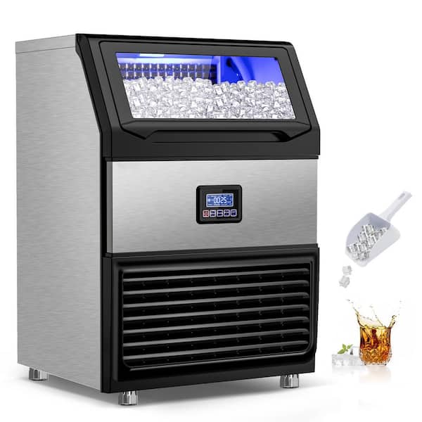 Commercial Ice Maker 160 lb./24 H Freestanding Ice Maker Machine with 35  lb. Storage, Stainless Steel