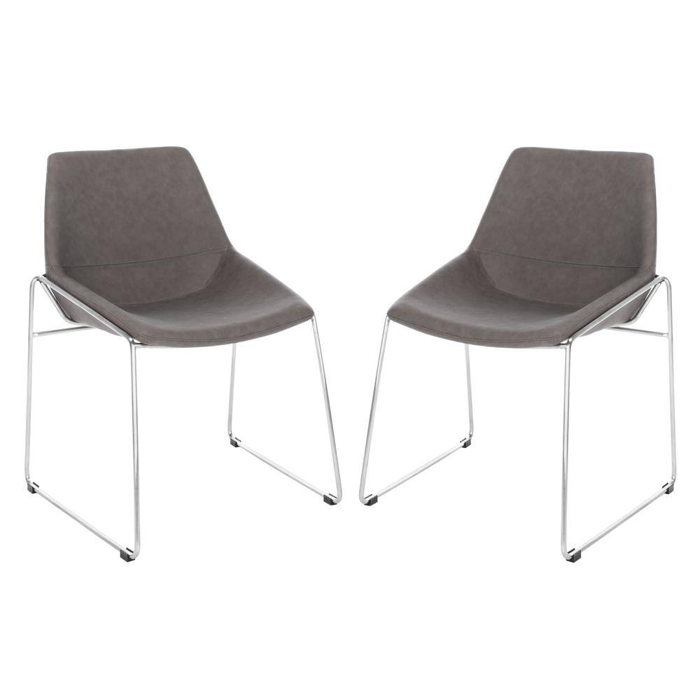 Ash Grey Faux Leather Upholstered Side Chair with Metal Legs
