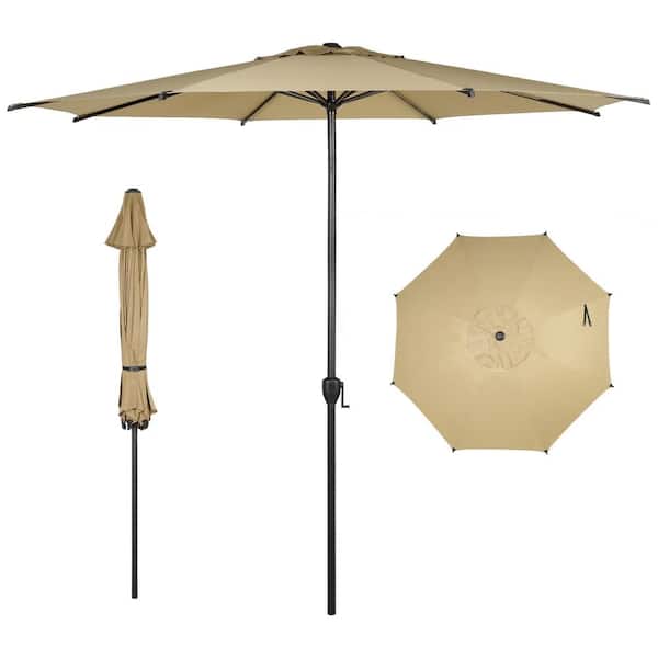 Abba Patio Lyon 11 ft. Steel Market Solar Horizontal Tilt Patio Umbrella in Brown