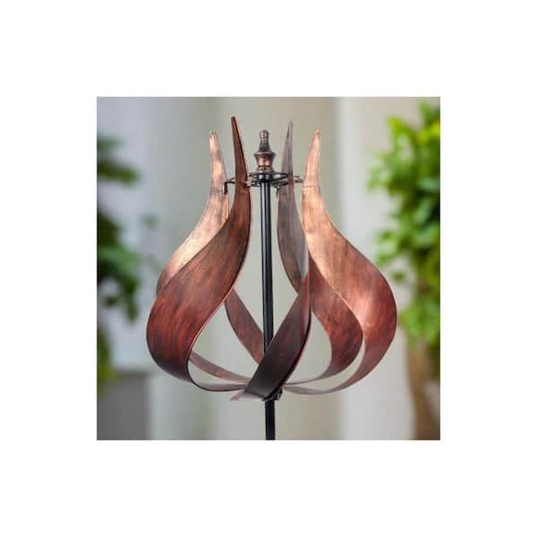 Teamson Home Outdoor 70.1 in. Tangerine Tulip Kinetic Windmill