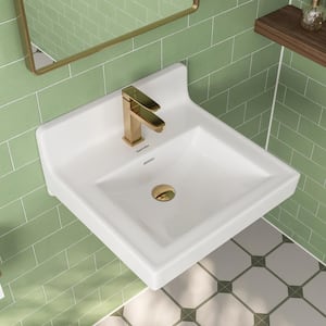 20 in. Ceramic Rectangular Wall-Mount Bathroom Vessel Sink in White with Overflow