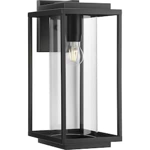 Macstreet 8.25 in. Matte Black Transitional Wall Lantern with Clear Glass Shade (1-Light)