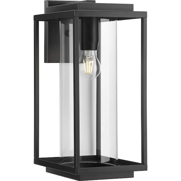 Progress Lighting Macstreet 8.25 in. Matte Black Transitional Wall Lantern with Clear Glass Shade (1-Light)