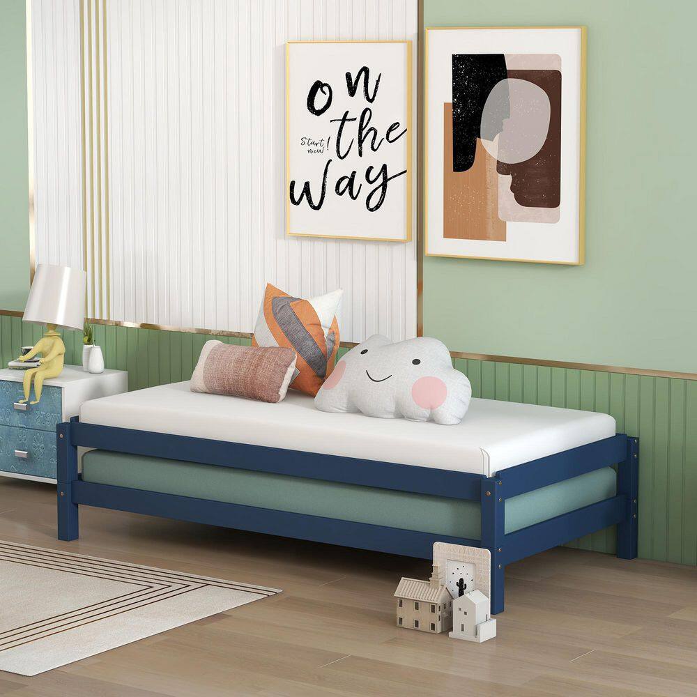 GOJANE Blue Twin Size Solid Wood 2 Stackable Platform Bed ...