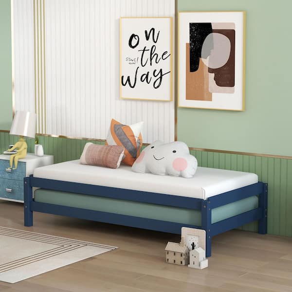 GOJANE Blue Twin Size Solid Wood 2 Stackable Platform Bed ...