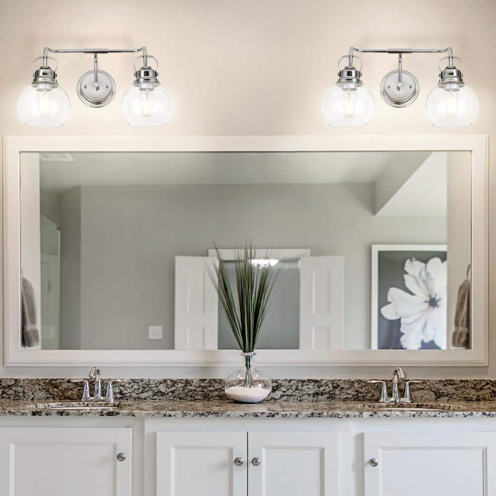 Shirley 17.5" Polished Chrome and Clear Glass 2-Light Vanity Sconce