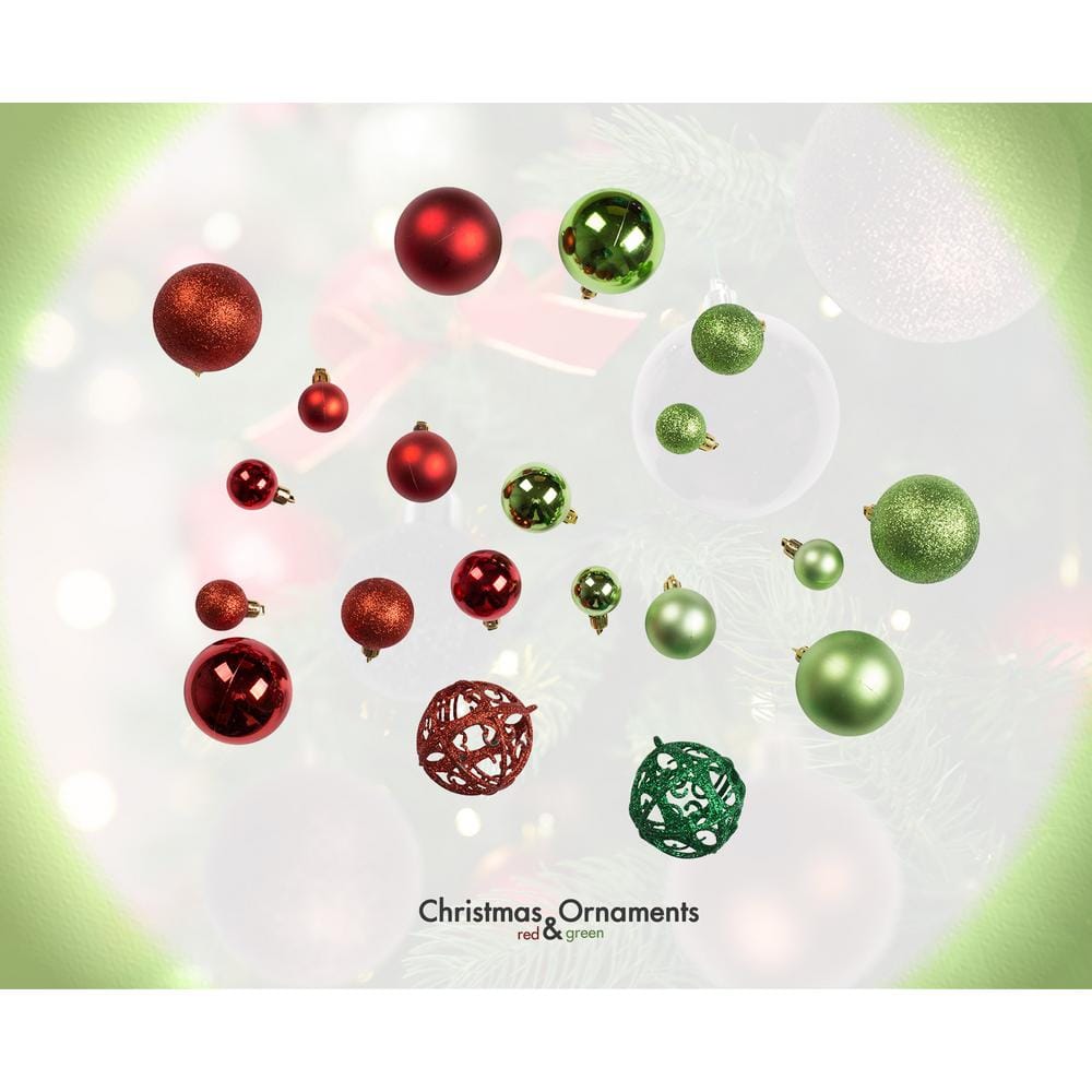 Red and Green Shatterproof Christmas Ornament Balls with Metal Hooks